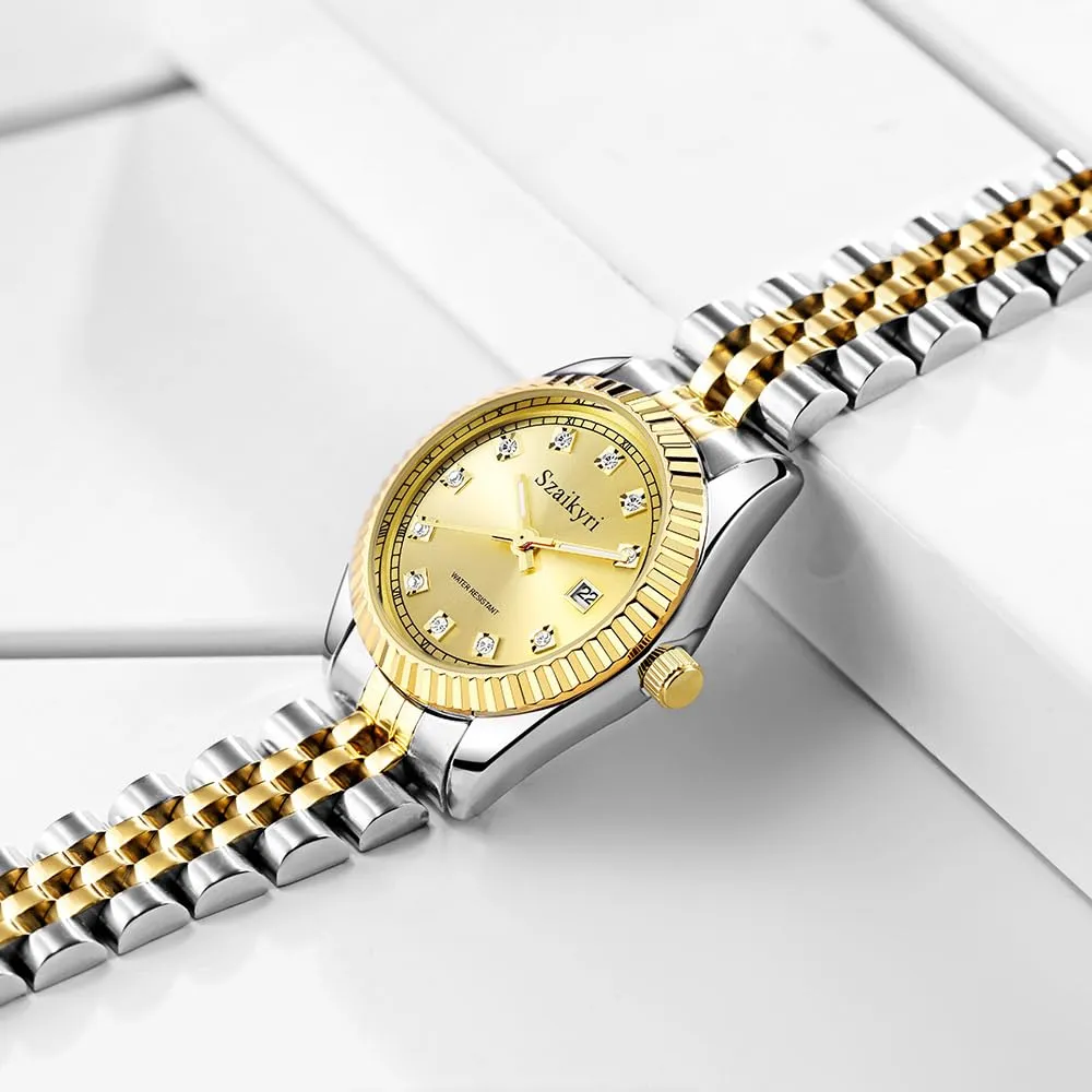 Szaikyri Orologio Donna con Calendario Classico Femminile con Ganciapia di Acciaio Inossidabile Solido Resistente All'Acqua Orologi da Compleanno per Donna (Silver Gold) - immagine 3