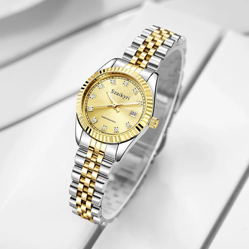 Szaikyri Orologio Donna con Calendario Classico Femminile con Ganciapia di Acciaio Inossidabile Solido Resistente All'Acqua Orologi da Compleanno per Donna (Silver Gold) - immagine 4