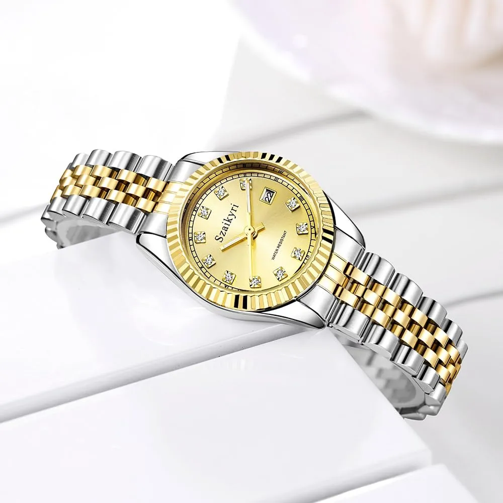 Szaikyri Orologio Donna con Calendario Classico Femminile con Ganciapia di Acciaio Inossidabile Solido Resistente All'Acqua Orologi da Compleanno per Donna (Silver Gold) - immagine 5