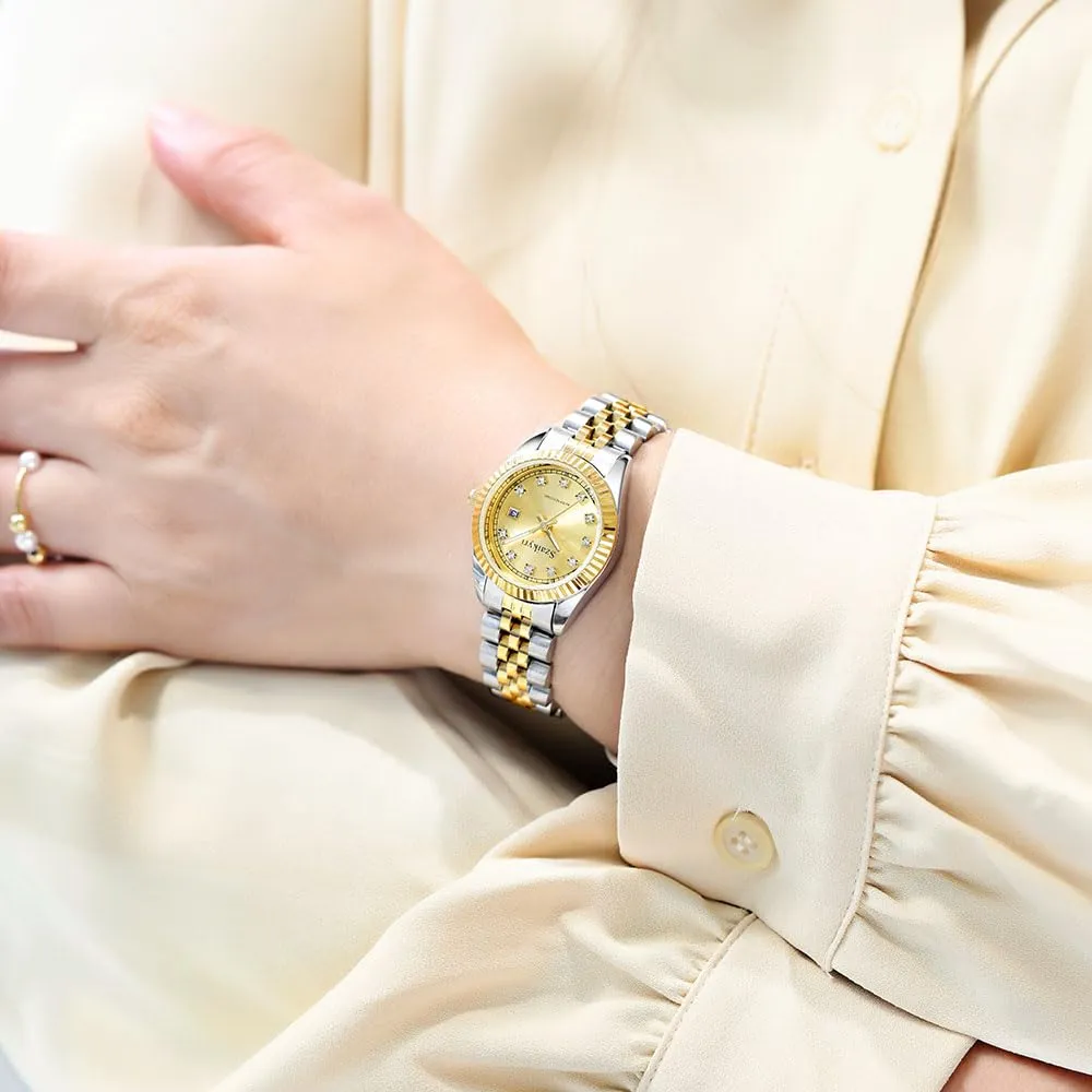 Szaikyri Orologio Donna con Calendario Classico Femminile con Ganciapia di Acciaio Inossidabile Solido Resistente All'Acqua Orologi da Compleanno per Donna (Silver Gold) - immagine 7