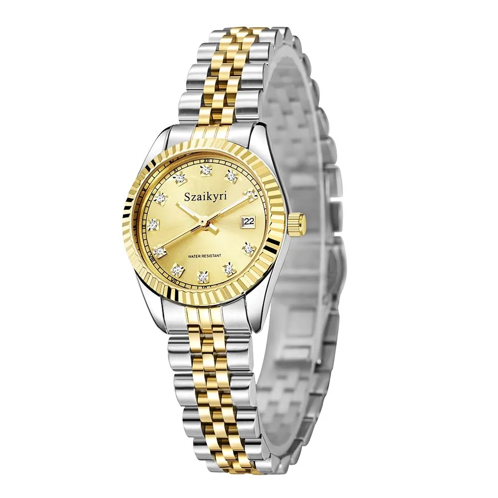 Szaikyri Orologio Donna con Calendario Classico Femminile con Ganciapia di Acciaio Inossidabile Solido Resistente All'Acqua Orologi da Compleanno per Donna (Silver Gold) - immagine 8