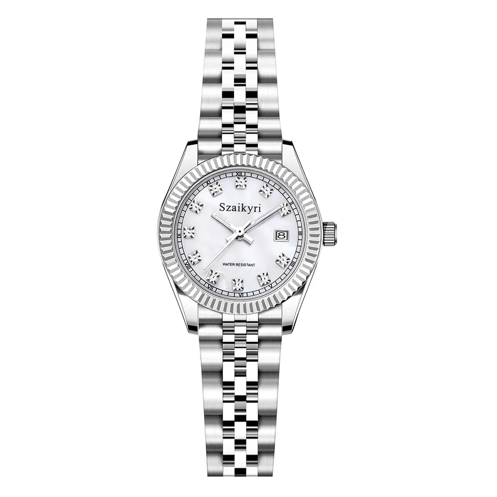 Szaikyri Orologio Donna con Calendario Classico Femminile con Ganciapia di Acciaio Inossidabile Solido Resistente All'Acqua Orologi da Compleanno per Donna (Silver) - immagine 1