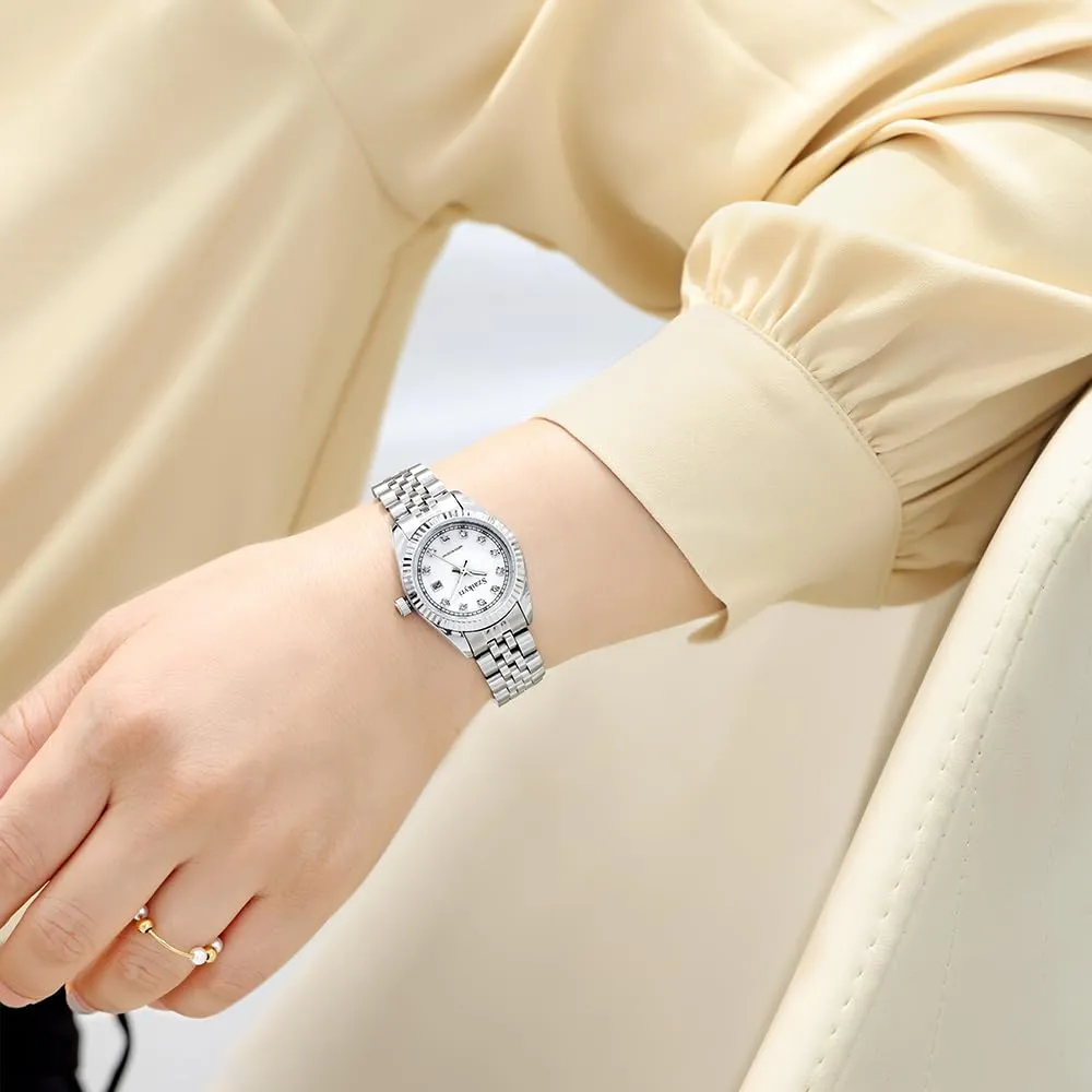 Szaikyri Orologio Donna con Calendario Classico Femminile con Ganciapia di Acciaio Inossidabile Solido Resistente All'Acqua Orologi da Compleanno per Donna (Silver) - immagine 2