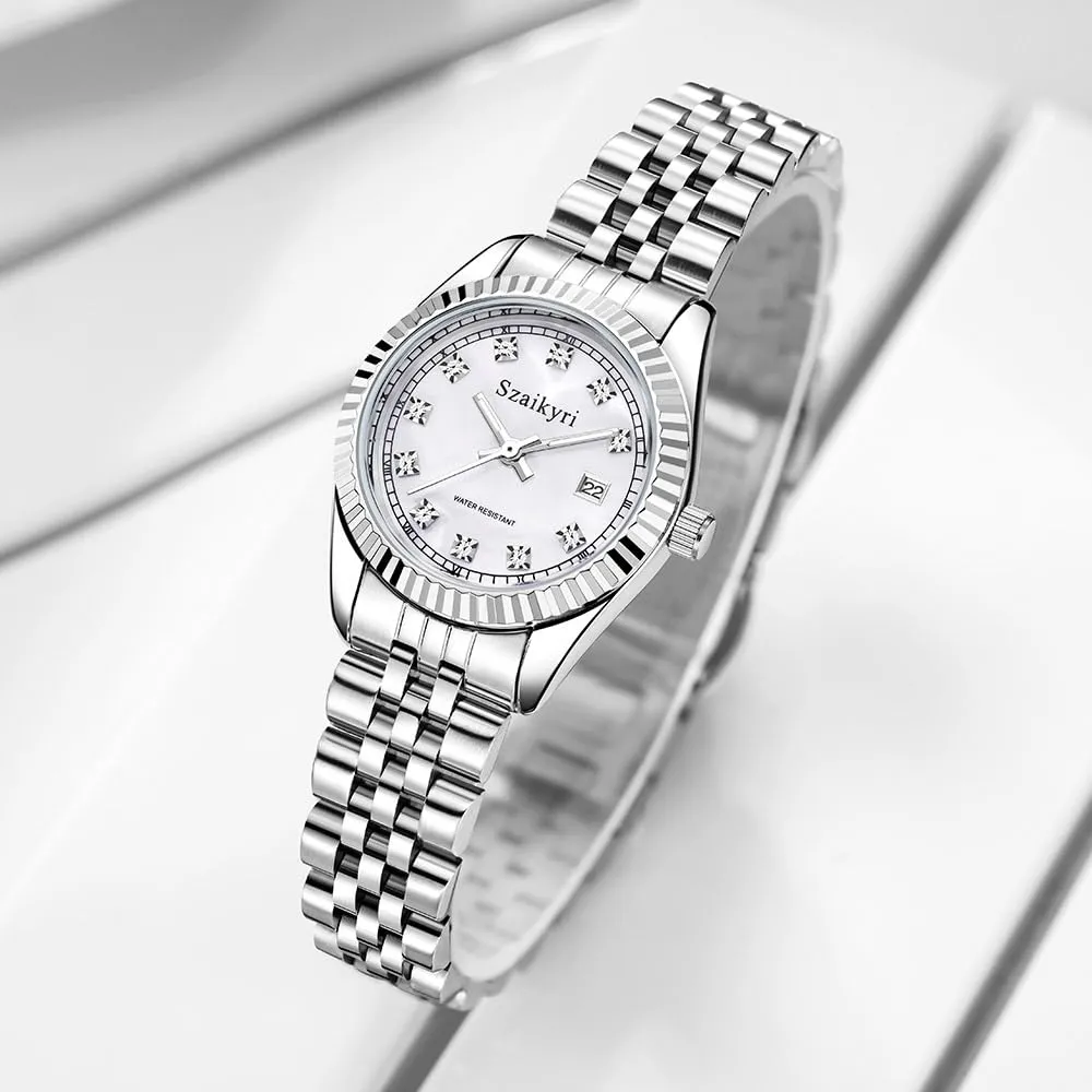 Szaikyri Orologio Donna con Calendario Classico Femminile con Ganciapia di Acciaio Inossidabile Solido Resistente All'Acqua Orologi da Compleanno per Donna (Silver) - immagine 3