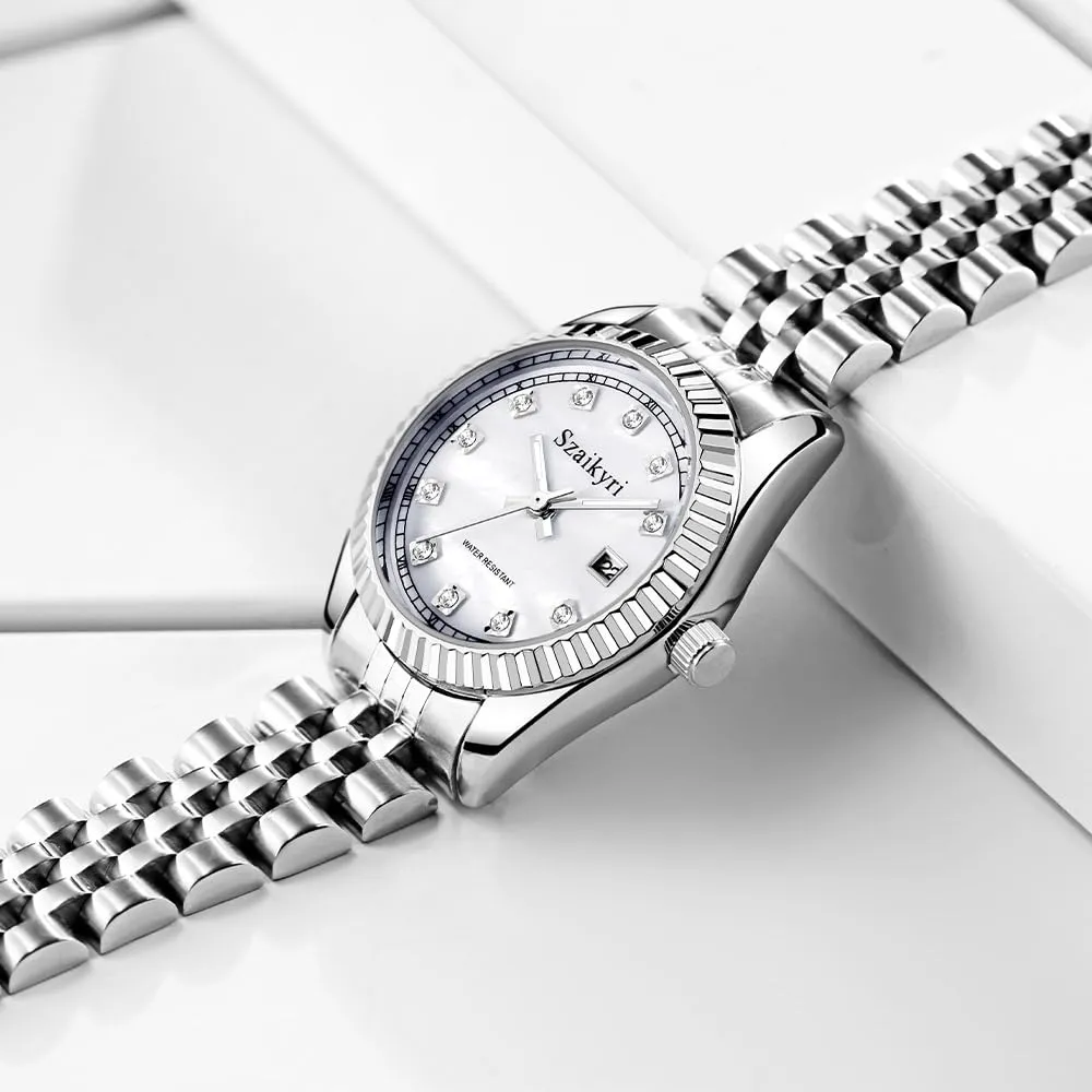 Szaikyri Orologio Donna con Calendario Classico Femminile con Ganciapia di Acciaio Inossidabile Solido Resistente All'Acqua Orologi da Compleanno per Donna (Silver) - immagine 4