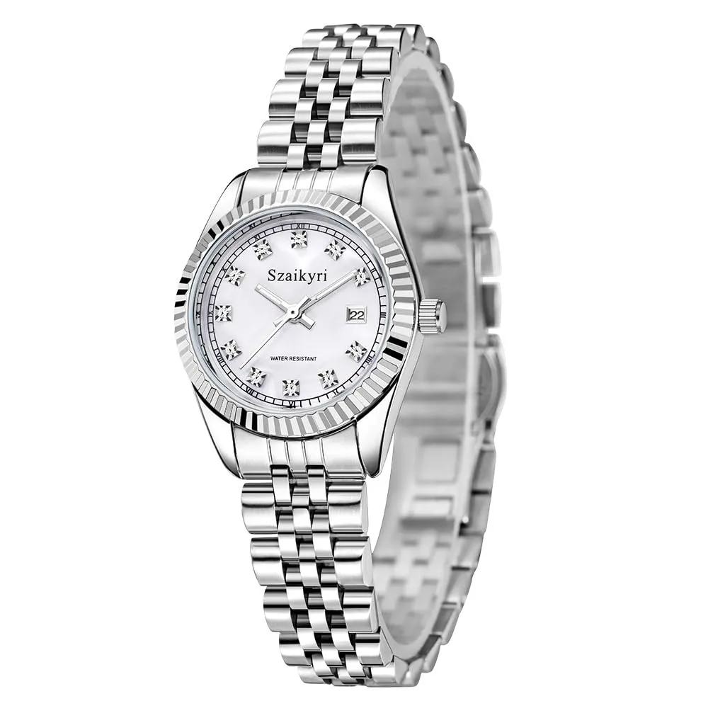 Szaikyri Orologio Donna con Calendario Classico Femminile con Ganciapia di Acciaio Inossidabile Solido Resistente All'Acqua Orologi da Compleanno per Donna (Silver) - immagine 5