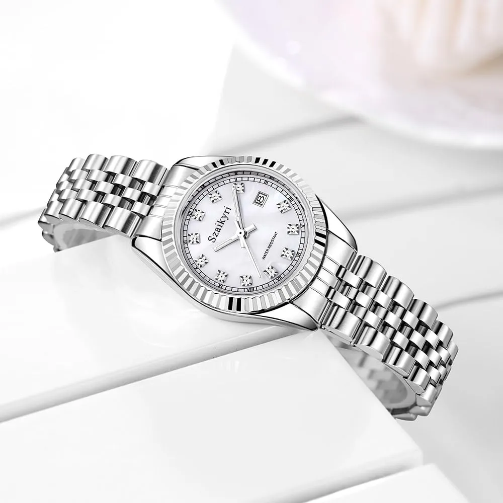 Szaikyri Orologio Donna con Calendario Classico Femminile con Ganciapia di Acciaio Inossidabile Solido Resistente All'Acqua Orologi da Compleanno per Donna (Silver) - immagine 7