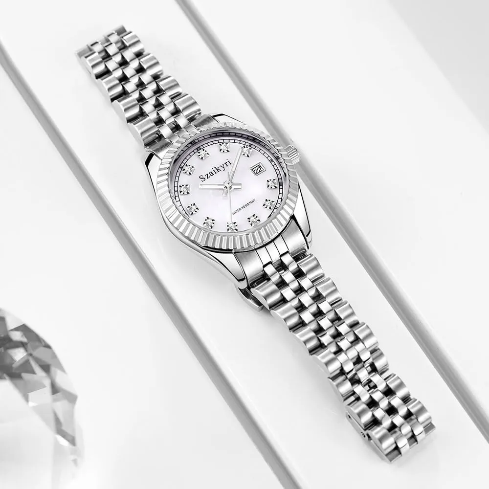 Szaikyri Orologio Donna con Calendario Classico Femminile con Ganciapia di Acciaio Inossidabile Solido Resistente All'Acqua Orologi da Compleanno per Donna (Silver) - immagine 9