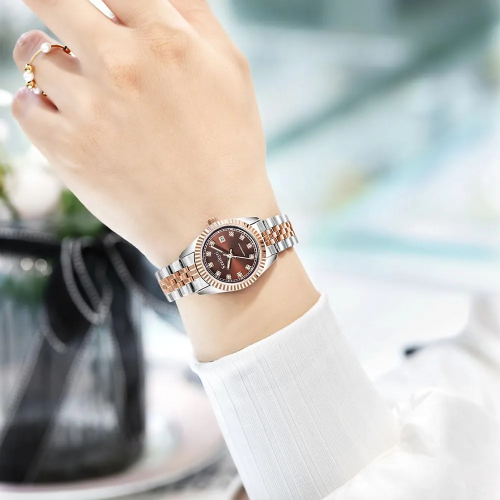 Szaikyri Orologio Donna con Calendario Classico Femminile con Ganciapia di Acciaio Inossidabile Solido Resistente All'Acqua Orologi da Compleanno per Donna (Rosegold Brown) - immagine 2
