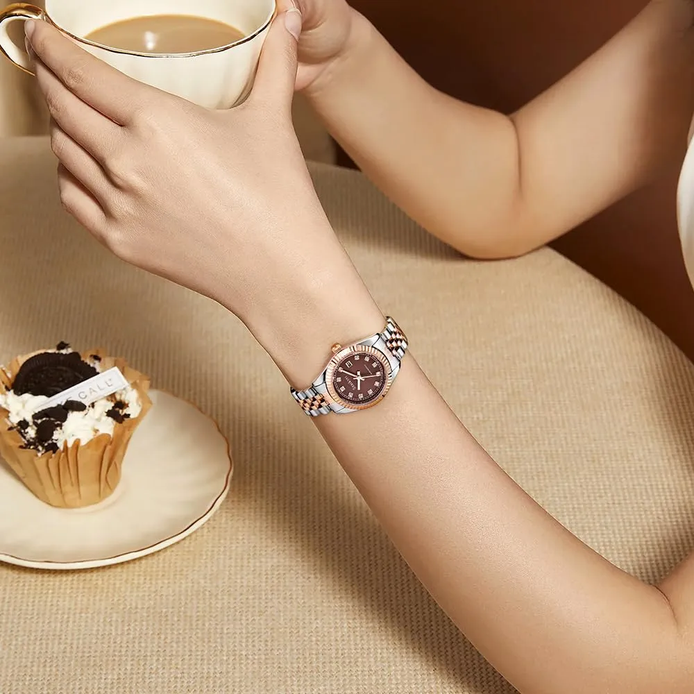 Szaikyri Orologio Donna con Calendario Classico Femminile con Ganciapia di Acciaio Inossidabile Solido Resistente All'Acqua Orologi da Compleanno per Donna (Rosegold Brown) - immagine 7