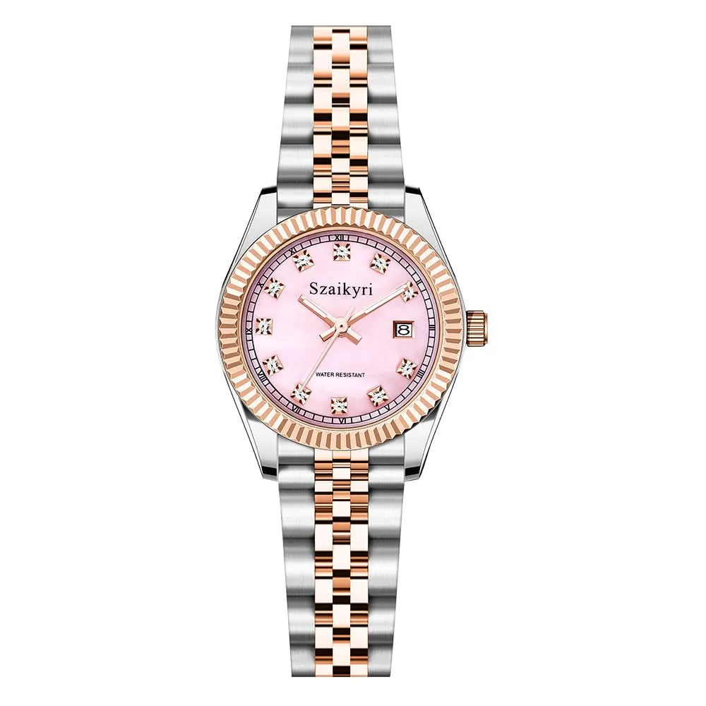 Szaikyri Orologio Donna con Calendario Classico Femminile con Ganciapia di Acciaio Inossidabile Solido Resistente All'Acqua Orologi da Compleanno per Donna (Rosegold Pink) - immagine 1