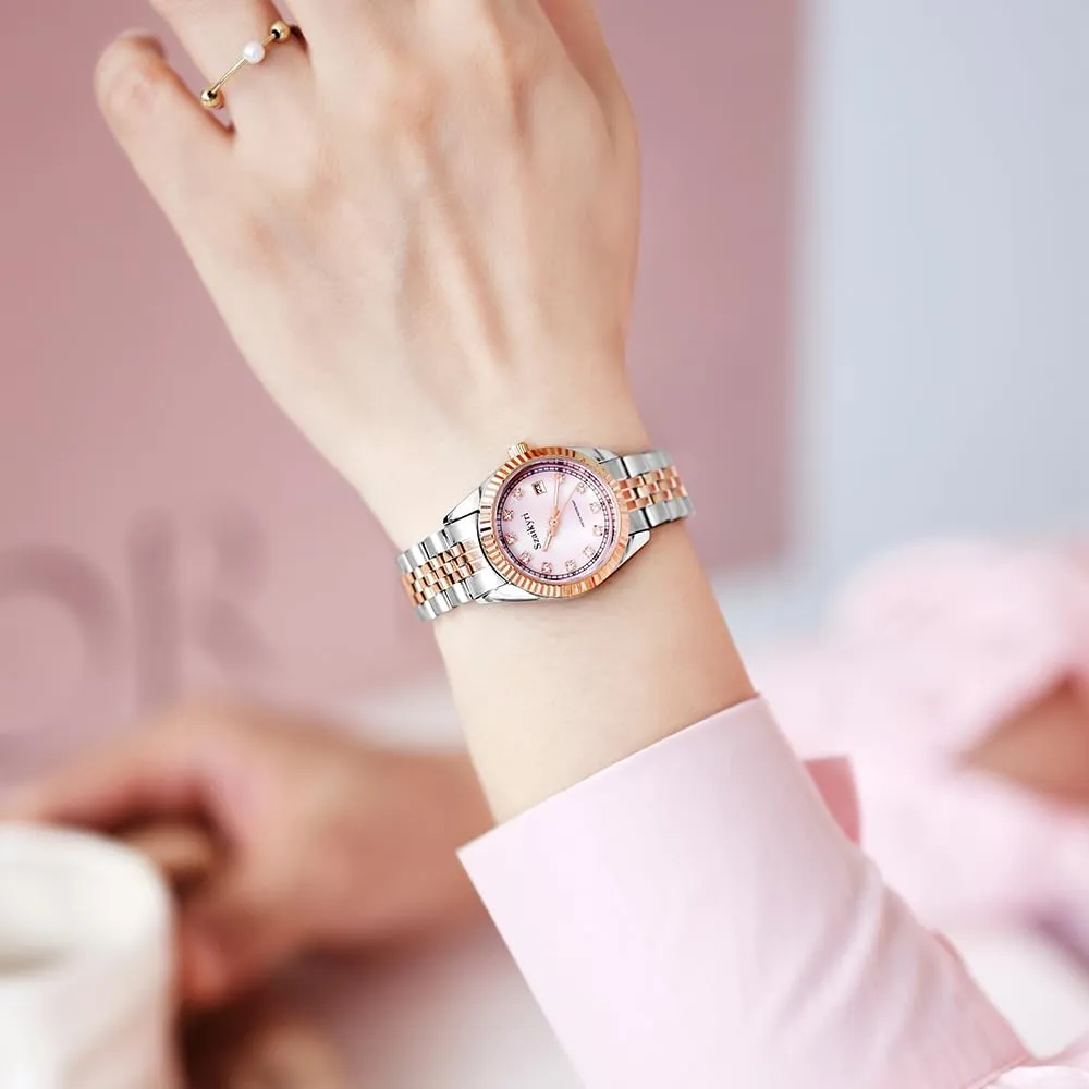 Szaikyri Orologio Donna con Calendario Classico Femminile con Ganciapia di Acciaio Inossidabile Solido Resistente All'Acqua Orologi da Compleanno per Donna (Rosegold Pink) - immagine 2
