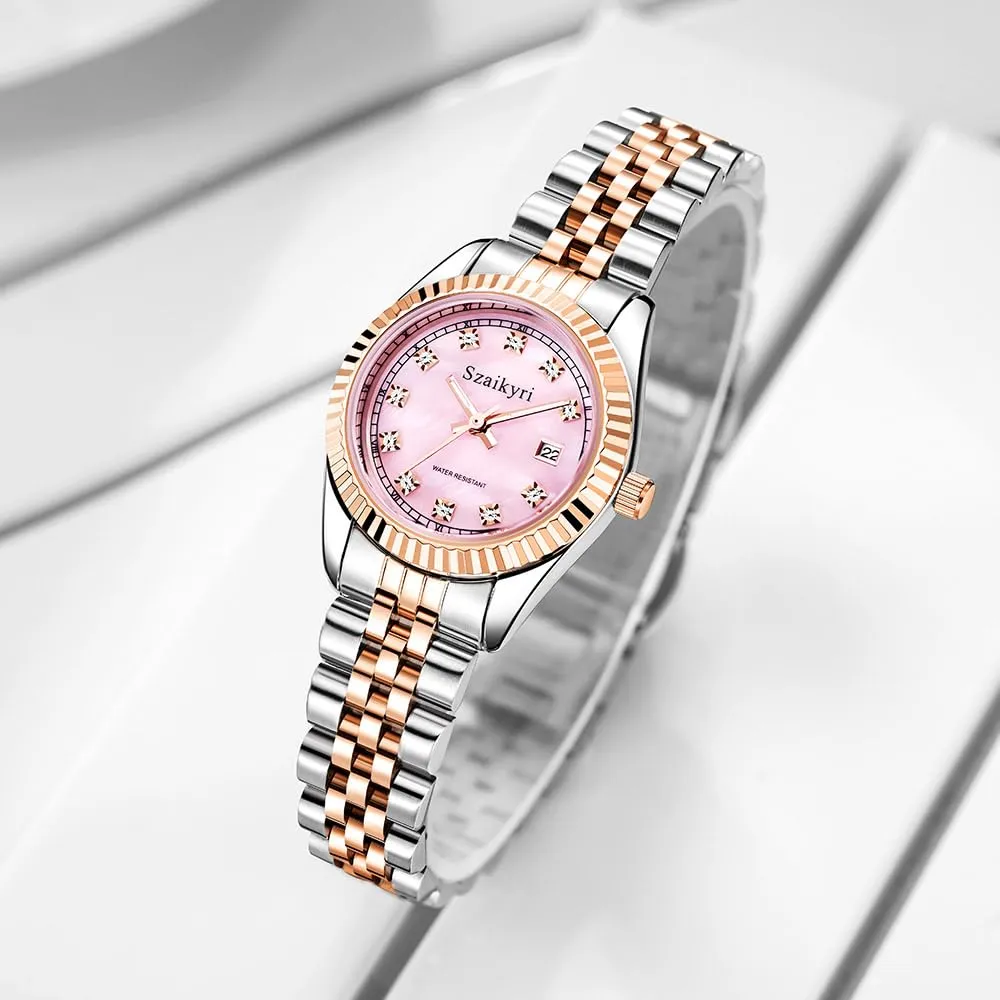 Szaikyri Orologio Donna con Calendario Classico Femminile con Ganciapia di Acciaio Inossidabile Solido Resistente All'Acqua Orologi da Compleanno per Donna (Rosegold Pink) - immagine 4