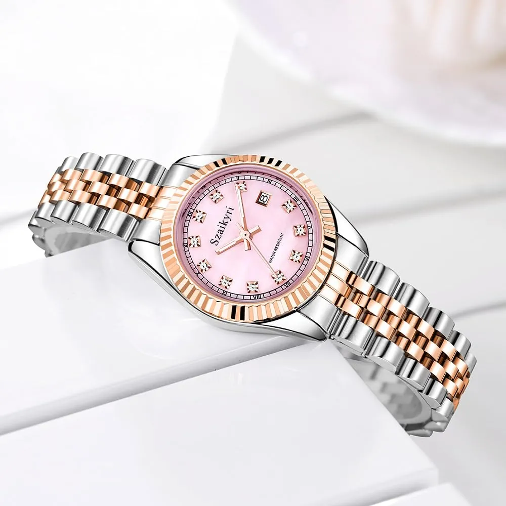 Szaikyri Orologio Donna con Calendario Classico Femminile con Ganciapia di Acciaio Inossidabile Solido Resistente All'Acqua Orologi da Compleanno per Donna (Rosegold Pink) - immagine 5
