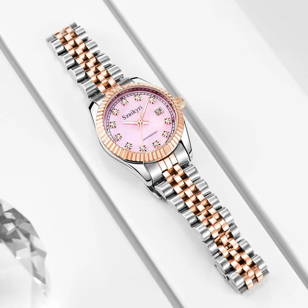Szaikyri Orologio Donna con Calendario Classico Femminile con Ganciapia di Acciaio Inossidabile Solido Resistente All'Acqua Orologi da Compleanno per Donna (Rosegold Pink) - immagine 7