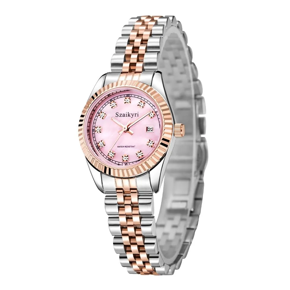 Szaikyri Orologio Donna con Calendario Classico Femminile con Ganciapia di Acciaio Inossidabile Solido Resistente All'Acqua Orologi da Compleanno per Donna (Rosegold Pink) - immagine 8