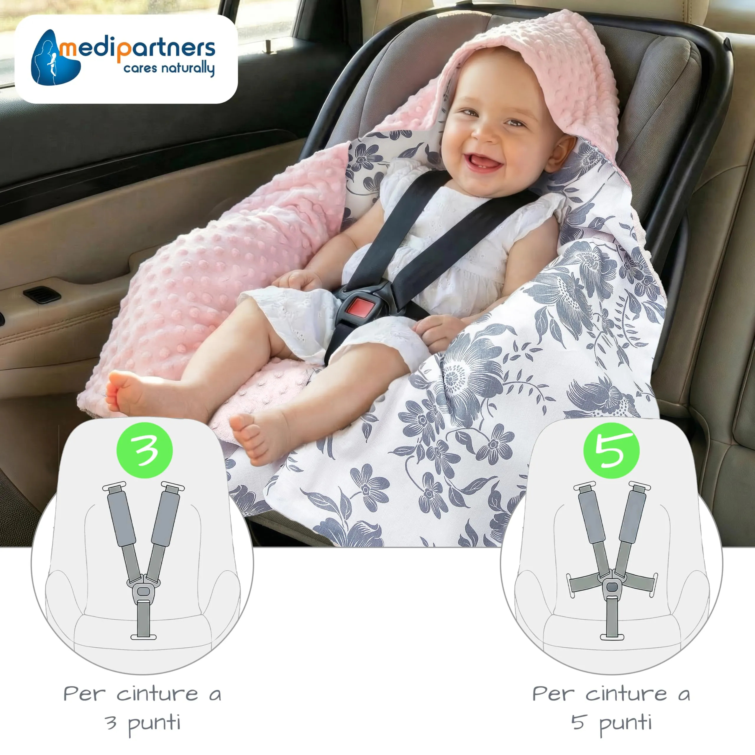 Medi Partners Coperta neonato ovetto Sacco per Passeggino - 100% Cotone universale Blanket 85x85cm fodera protettiva Morbida e Accogliente Passeggini Marsupio (Berry con rosa minky) - immagine 2