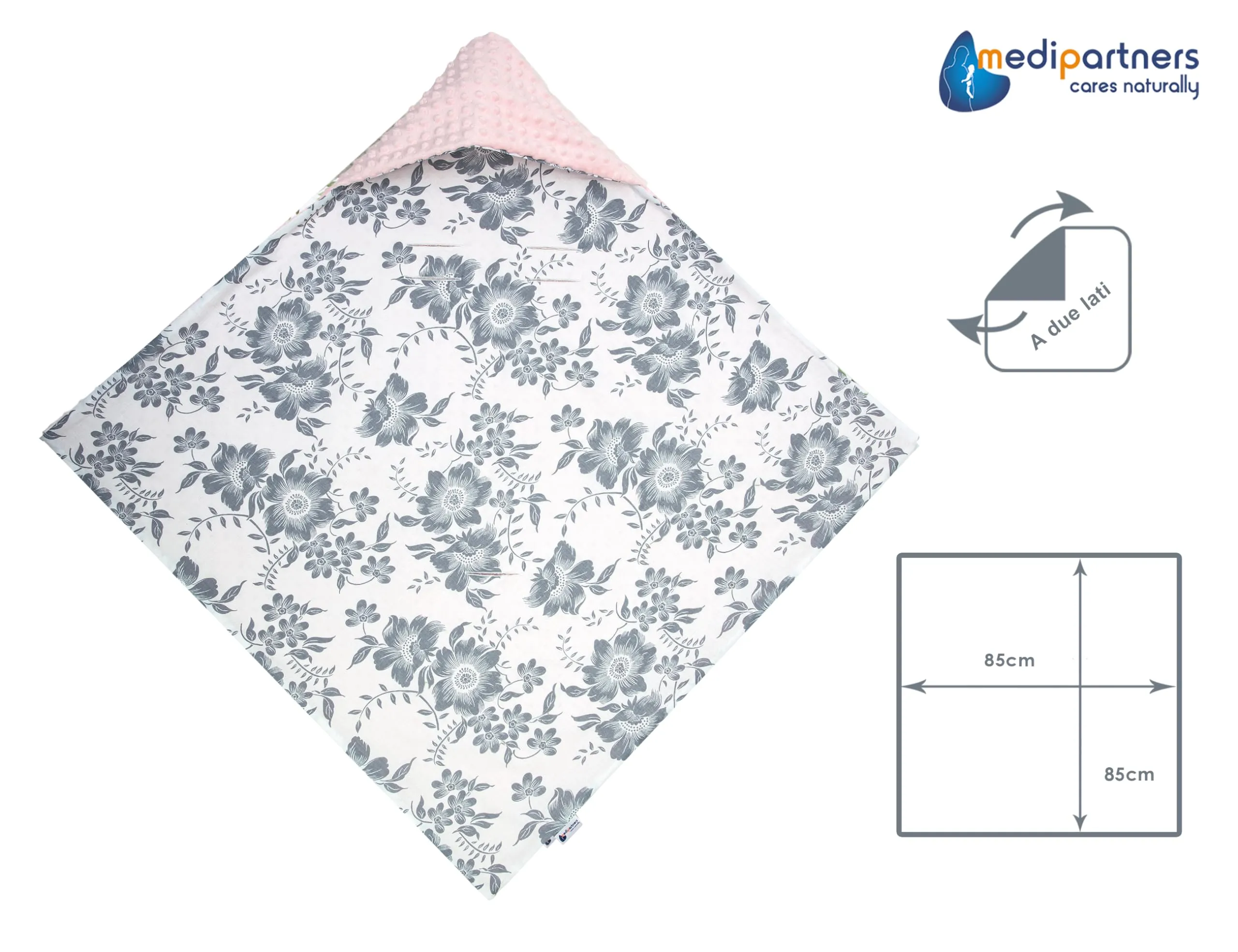 Medi Partners Coperta neonato ovetto Sacco per Passeggino - 100% Cotone universale Blanket 85x85cm fodera protettiva Morbida e Accogliente Passeggini Marsupio (Berry con rosa minky) - immagine 4