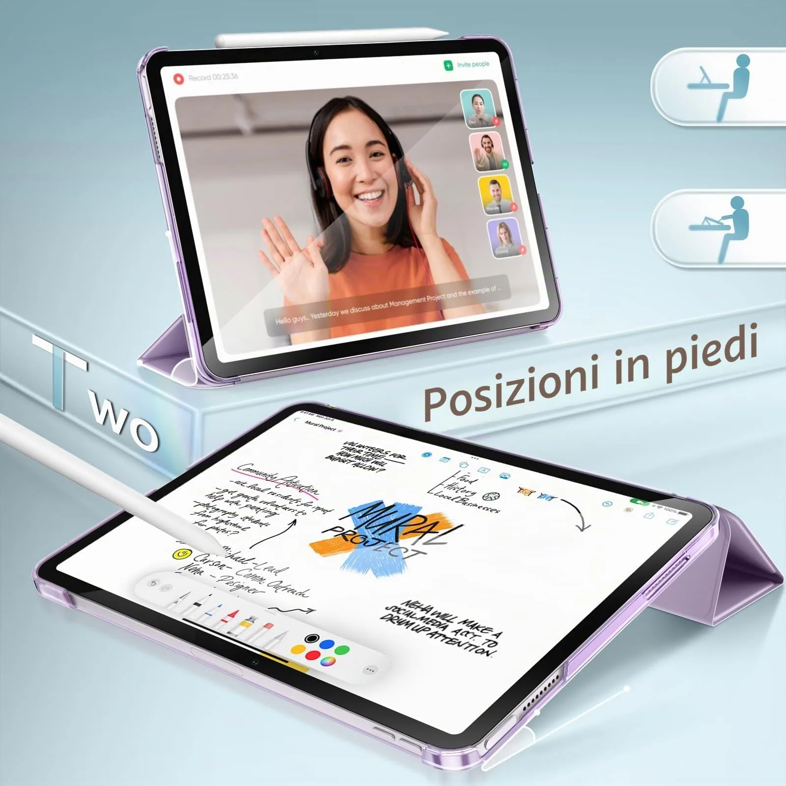 JETech Custodia per iPad Air 13" M4/M3/M2, Viola - immagine 5