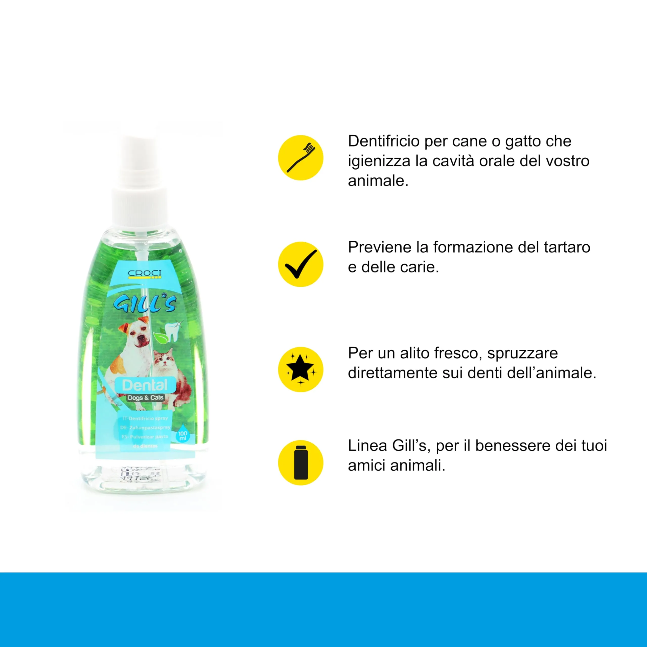 CROCI GILL DENTAL, Dentifricio spray per cani e gatti, Dentifricio liquido senza spazzolino e senza risciacquo, formato 100ml - immagine 2
