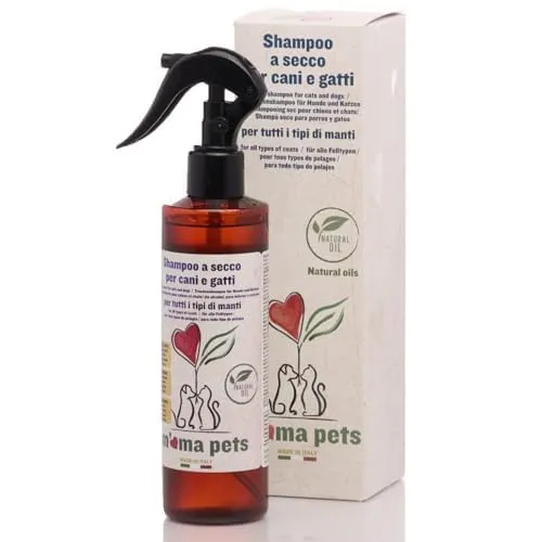 M' MA PETS Shampoo Secco per Cani e Gatti 100% Naturale, Made in Italy - Senza Acqua, Senza Parabeni e Siliconi - Con Cheratina e Pantenolo - Spray Detergente per Pelo Lucente e Morbido - 250ml - immagine 9