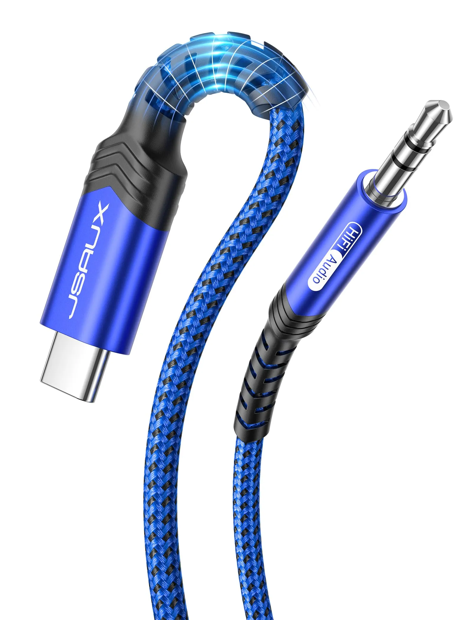 JSAUX Cavo adattatore da USB C a jack AUX da 1M, cavo Aux intrecciato in nylon USBC a 3,5mm per auto e cuffie compatibile con iPhone 16/15 Pro Max, Galaxy S24/S23/S22 Ultra, iPad Pro, Huawei P40 - Blu - immagine 1