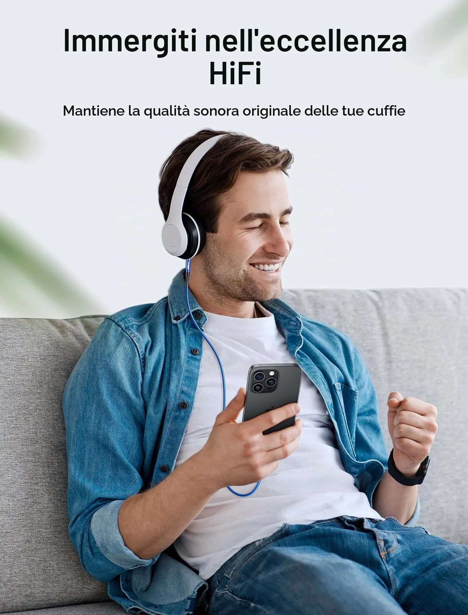 JSAUX Cavo adattatore da USB C a jack AUX da 1M, cavo Aux intrecciato in nylon USBC a 3,5mm per auto e cuffie compatibile con iPhone 16/15 Pro Max, Galaxy S24/S23/S22 Ultra, iPad Pro, Huawei P40 - Blu - immagine 2