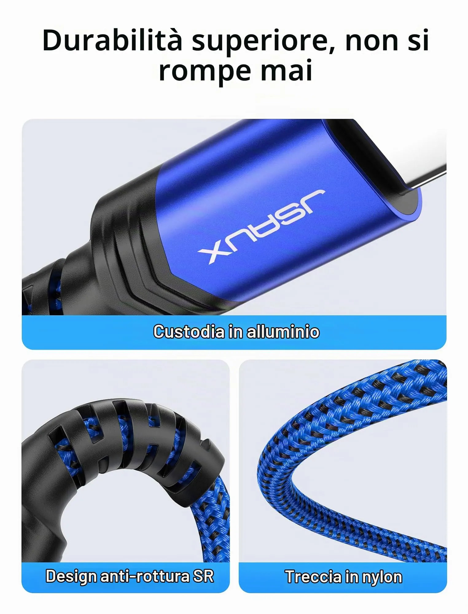 JSAUX Cavo adattatore da USB C a jack AUX da 1M, cavo Aux intrecciato in nylon USBC a 3,5mm per auto e cuffie compatibile con iPhone 16/15 Pro Max, Galaxy S24/S23/S22 Ultra, iPad Pro, Huawei P40 - Blu - immagine 5