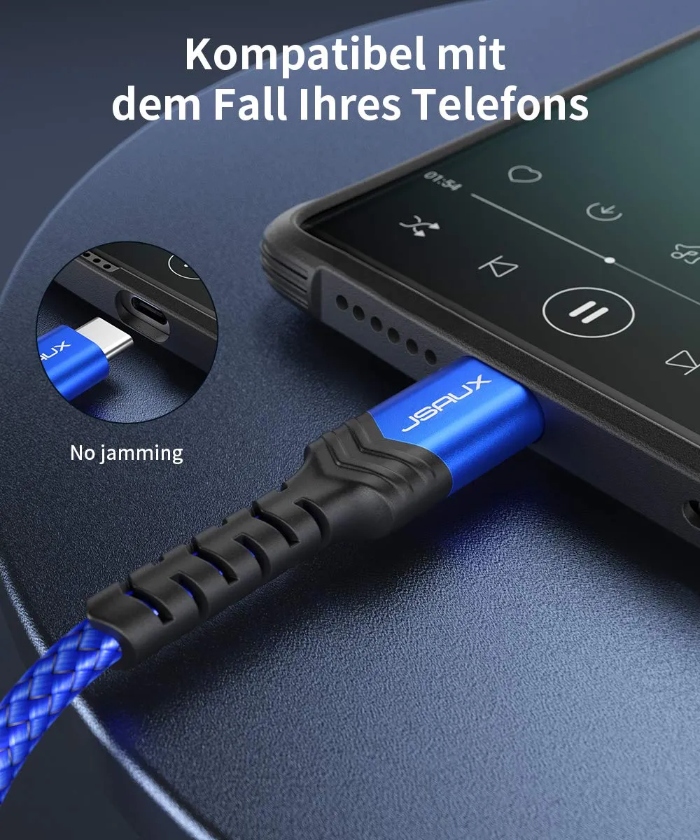 JSAUX Cavo adattatore da USB C a jack AUX da 1M, cavo Aux intrecciato in nylon USBC a 3,5mm per auto e cuffie compatibile con iPhone 16/15 Pro Max, Galaxy S24/S23/S22 Ultra, iPad Pro, Huawei P40 - Blu - immagine 8