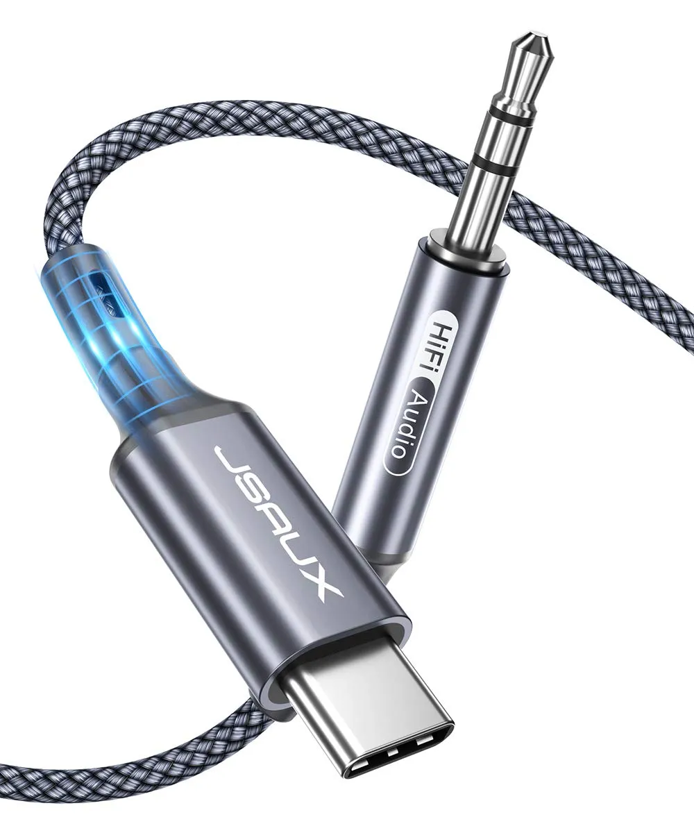 JSAUX cavo da USB C a jack AUX da 2m, USBC a jack da 3,5 mm, in nylon intrecciato, per Huawei P30/P20/Mate 20/30, Samsung Galaxy Note10/A8/A80, HTC U12, Oneplus 7, XiaoMi 8-grigio - immagine 1