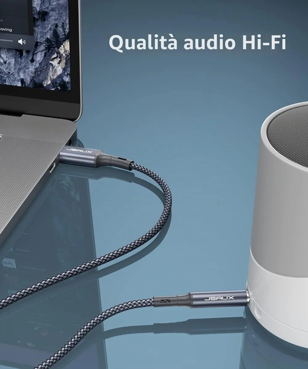 JSAUX cavo da USB C a jack AUX da 2m, USBC a jack da 3,5 mm, in nylon intrecciato, per Huawei P30/P20/Mate 20/30, Samsung Galaxy Note10/A8/A80, HTC U12, Oneplus 7, XiaoMi 8-grigio - immagine 4