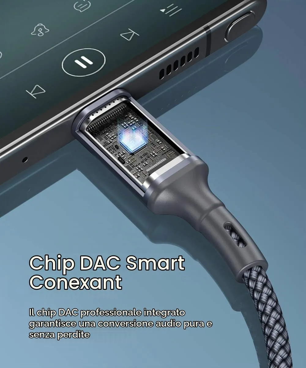 JSAUX cavo da USB C a jack AUX da 2m, USBC a jack da 3,5 mm, in nylon intrecciato, per Huawei P30/P20/Mate 20/30, Samsung Galaxy Note10/A8/A80, HTC U12, Oneplus 7, XiaoMi 8-grigio - immagine 5