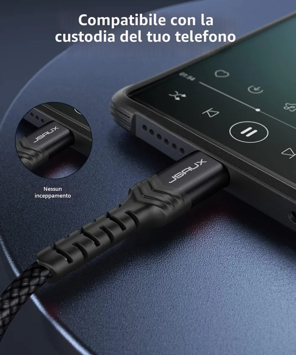 JSAUX Cavo da USB C a 3,5mm jack 2m, Adattatore USB C a 3,5 mm Audio Aux Cavo Cuffia Stereo Auto Compatibile con iPhone 15 Pro Max/15 Pro/15 Plus/15, Samsung Galaxy S23 S22 S21 Ultra, Huawei P40-Nero - immagine 8