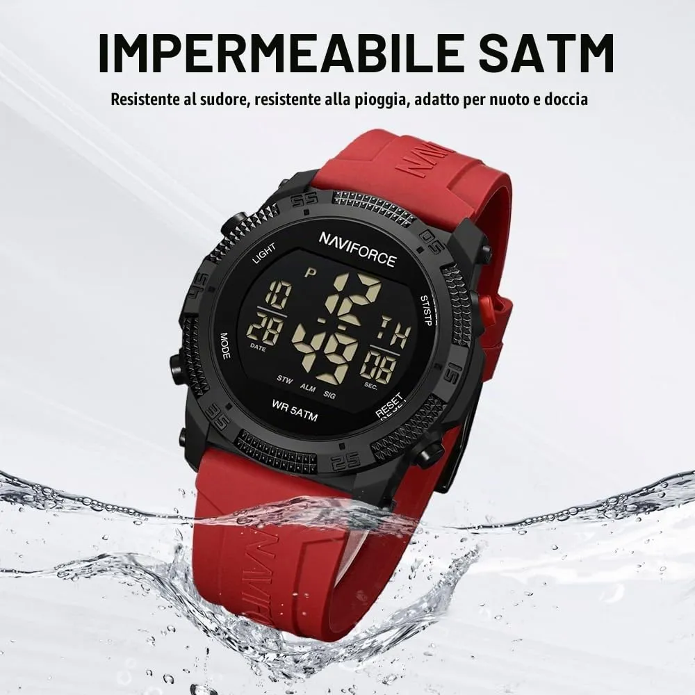 Naviforce Orologio digitale sportivo impermeabile da uomo con cronometro, allarme, cinturino in gomma, orologio da polso per donna - immagine 2