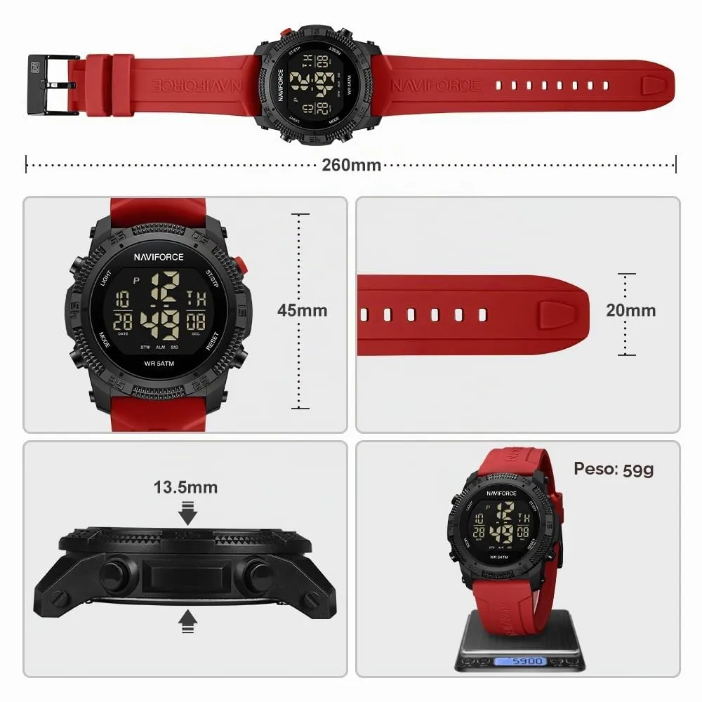Naviforce Orologio digitale sportivo impermeabile da uomo con cronometro, allarme, cinturino in gomma, orologio da polso per donna - immagine 3