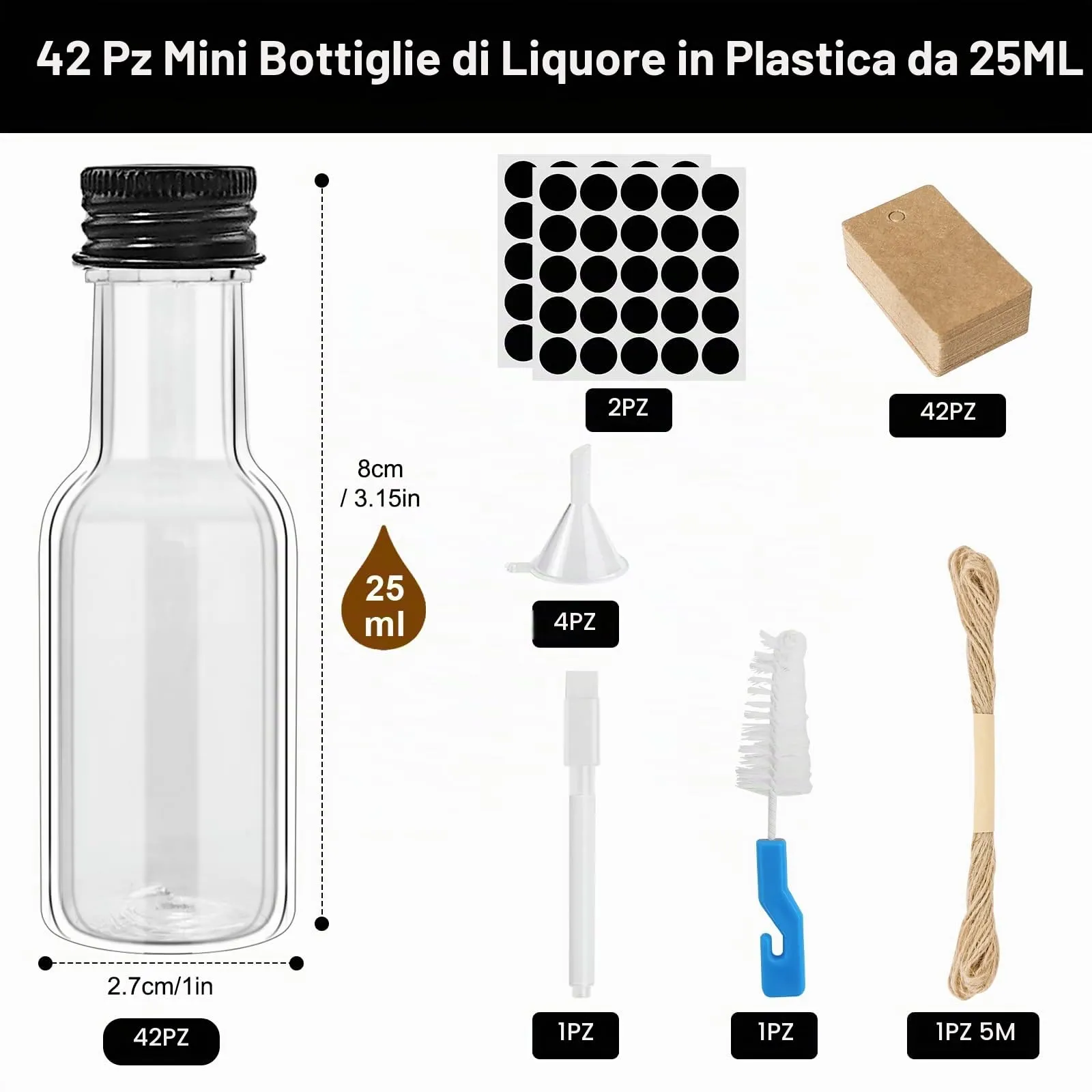 Furuising 42 Pezzi 25ml Mini Bottiglie Alcolici di Plastica - immagine 2