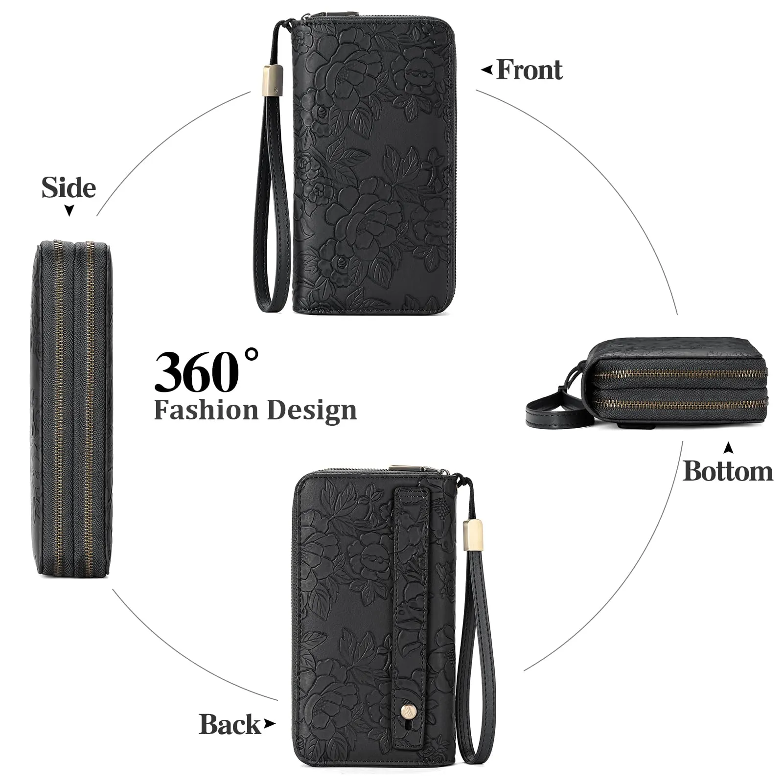 GAEKEAO Portafoglio Donna Grande, Portamonete Vegan in Pelle, Porta Tessere Blocco RFID, Portacarte di Credito, Porta Tessere, Borsellino Doppia Cerniera, Idee Regalo - immagine 2