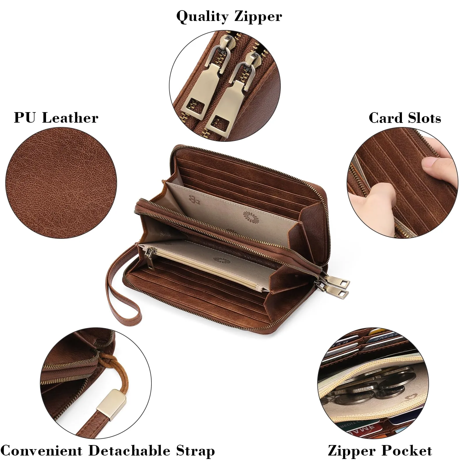 GAEKEAO Portafoglio Donna Grande, Portamonete Vegan in Pelle, Porta Tessere Blocco RFID, Portacarte di Credito, Porta Tessere, Borsellino Doppia Cerniera, Idee Regalo - immagine 4
