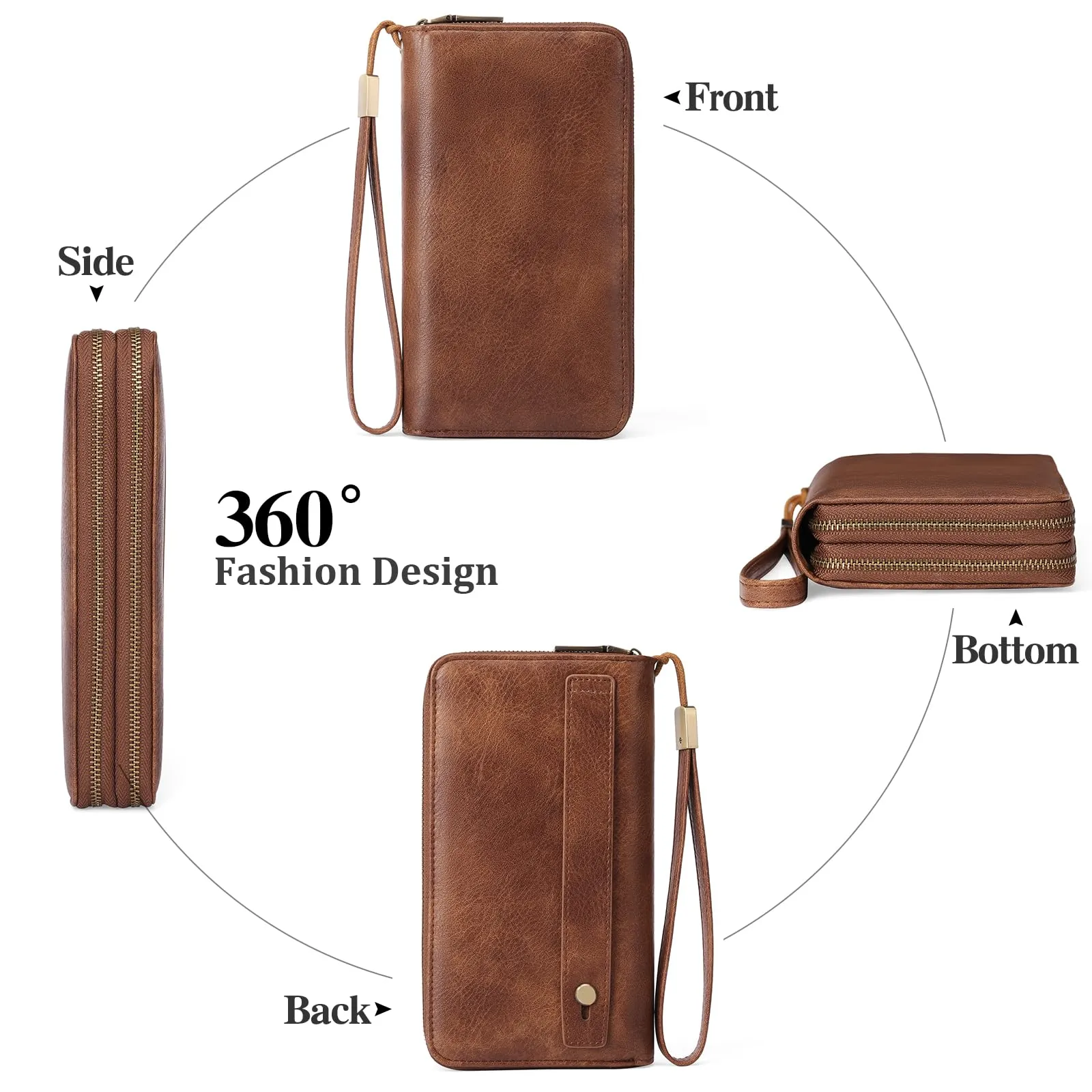 GAEKEAO Portafoglio Donna Grande, Portamonete Vegan in Pelle, Porta Tessere Blocco RFID, Portacarte di Credito, Porta Tessere, Borsellino Doppia Cerniera, Idee Regalo - immagine 5