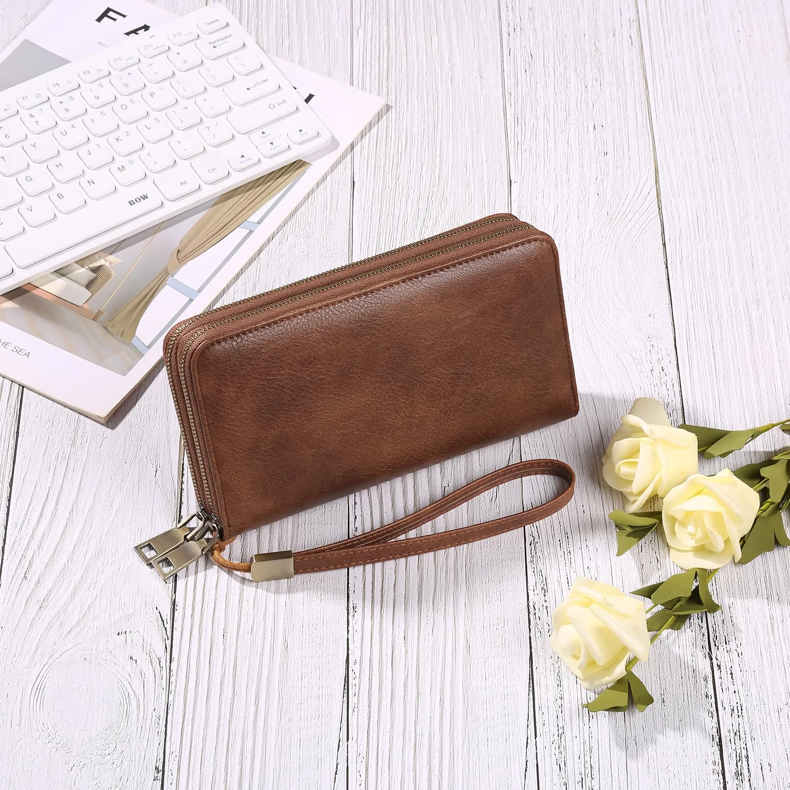 GAEKEAO Portafoglio Donna Grande, Portamonete Vegan in Pelle, Porta Tessere Blocco RFID, Portacarte di Credito, Porta Tessere, Borsellino Doppia Cerniera, Idee Regalo - immagine 9