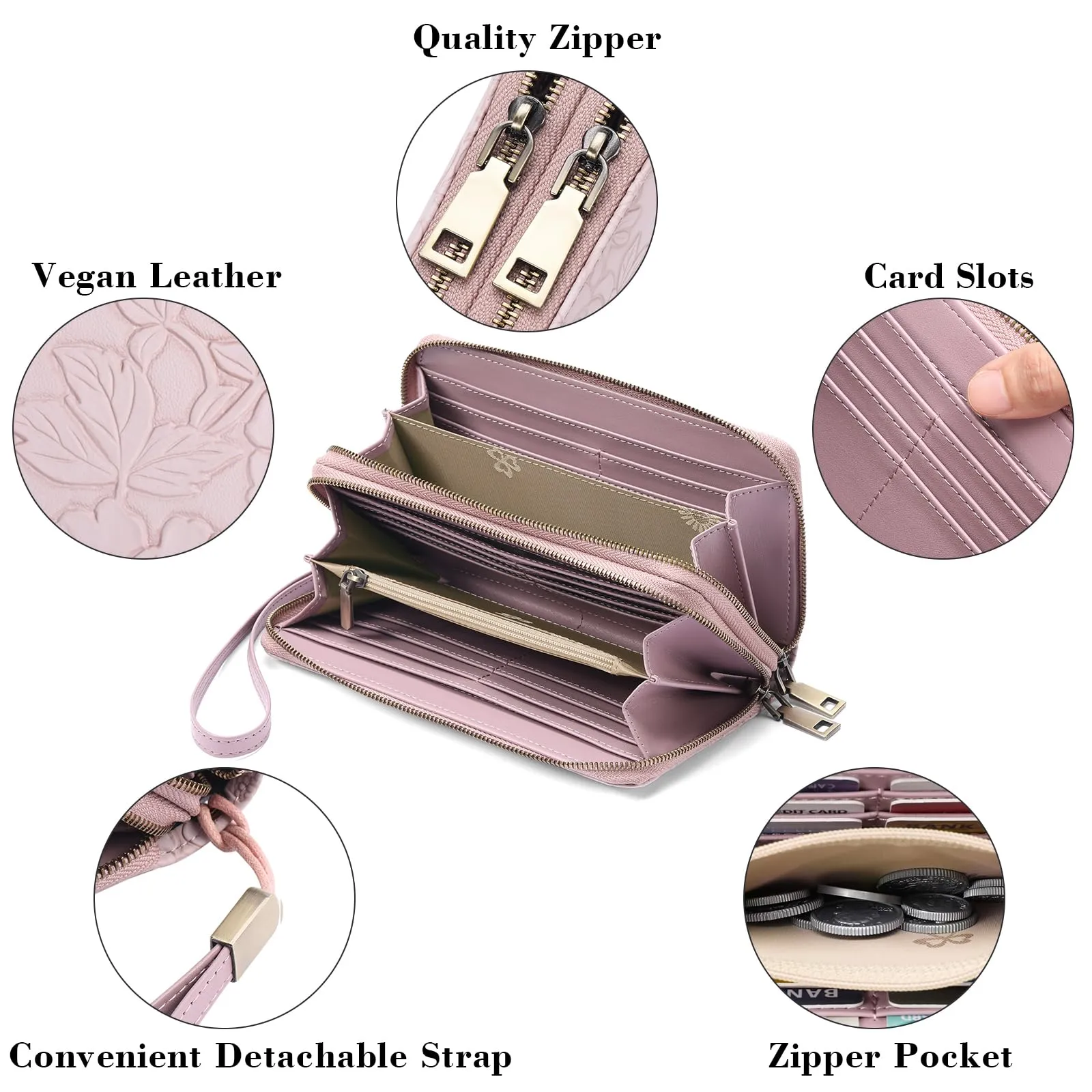 GAEKEAO Portafoglio Donna Grande, Portamonete Vegan in Pelle, Porta Tessere Blocco RFID, Portacarte di Credito, Porta Tessere, Borsellino Doppia Cerniera, Idee Regalo - immagine 5