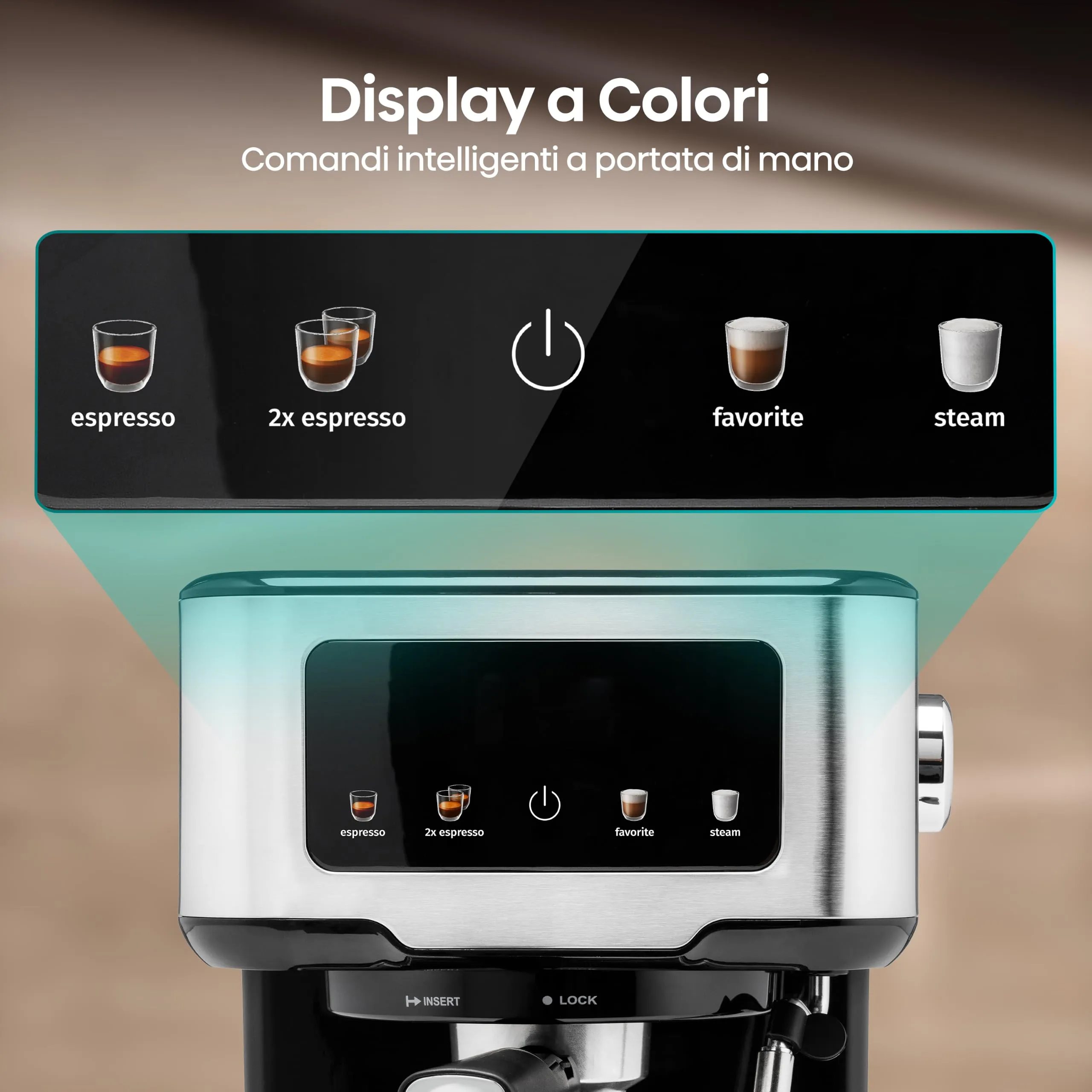 Hisense HESCM15CD NUOVA Macchina da caffè Espresso Manuale, per Macinato e compatibile con Cialde ESE 44 mm, Pressione 15 bar, Schermo Touch, 1100W, Silver, 27.4x30x27.2 cm - immagine 5