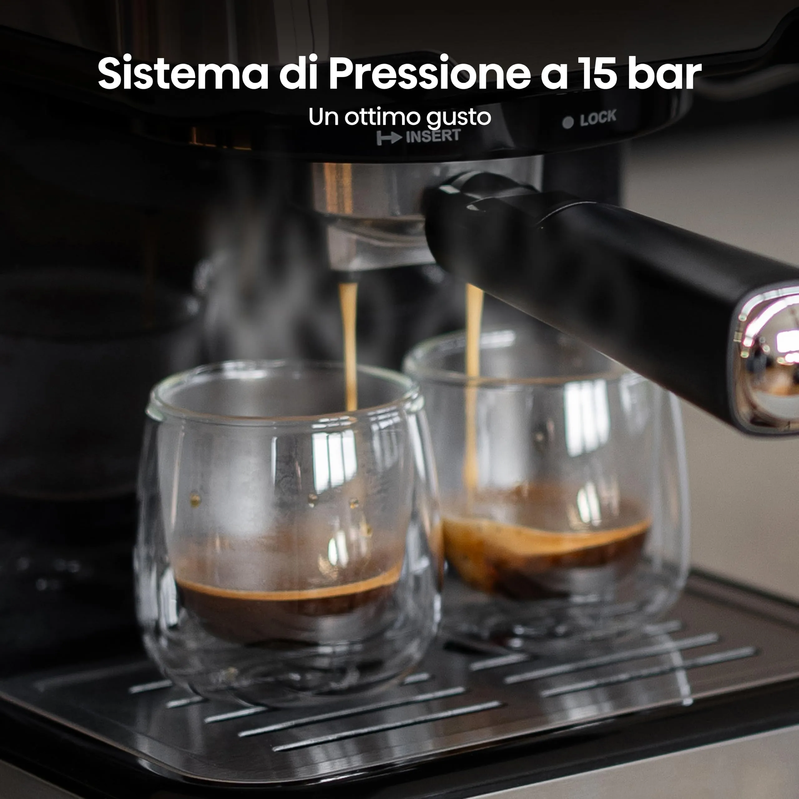 Hisense HESCM15CD NUOVA Macchina da caffè Espresso Manuale, per Macinato e compatibile con Cialde ESE 44 mm, Pressione 15 bar, Schermo Touch, 1100W, Silver, 27.4x30x27.2 cm - immagine 7