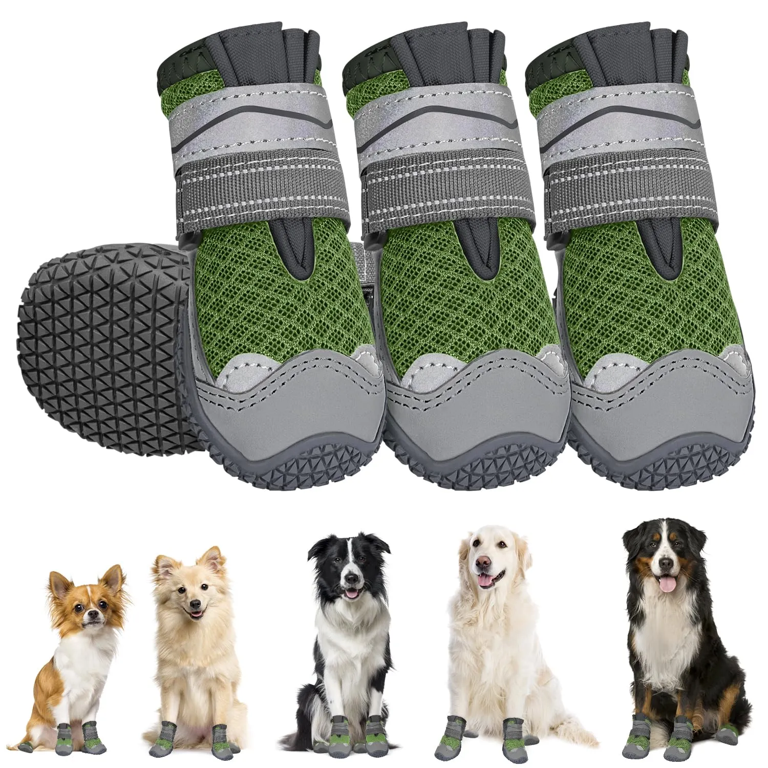 SlowTon Stivali per Cani, Protettore Traspirante della Paw del Cane, Doppio Regolabile e Lavabile Antiscivolo Scarpe per Cani con Striscia Riflettente, Comodi Stivali da Passeggio del Cane per Cani - immagine 1