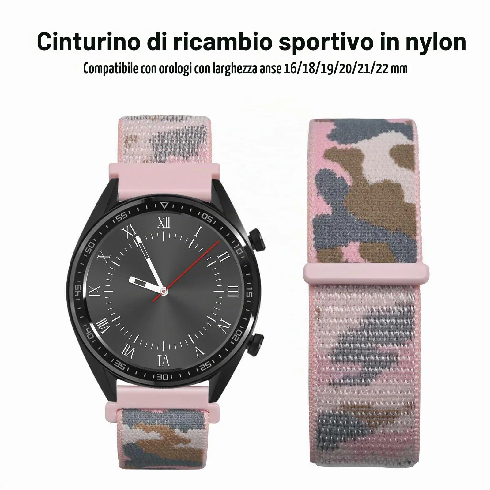 WOCCI 16mm Sportivo Cinturino in Nylon, Cinturini per Orologi a Sgancio Rapido per Uomo e Donna (Camo Rosa) - immagine 8