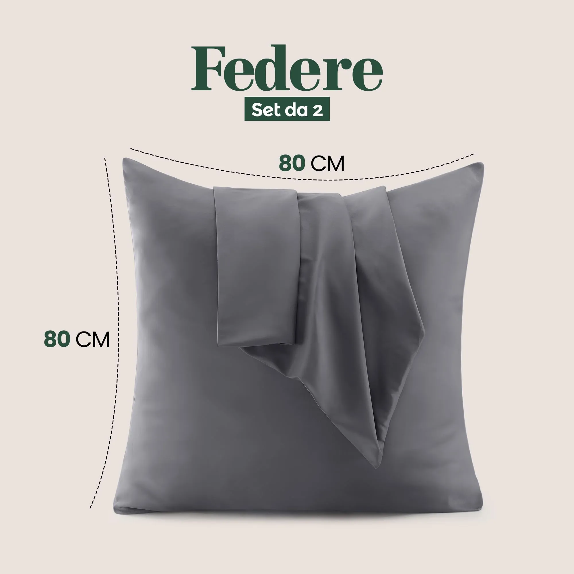Utopia Bedding - Federe Set Di 2 Copricuscino - 80 x 80 cm - Grigio - immagine 2