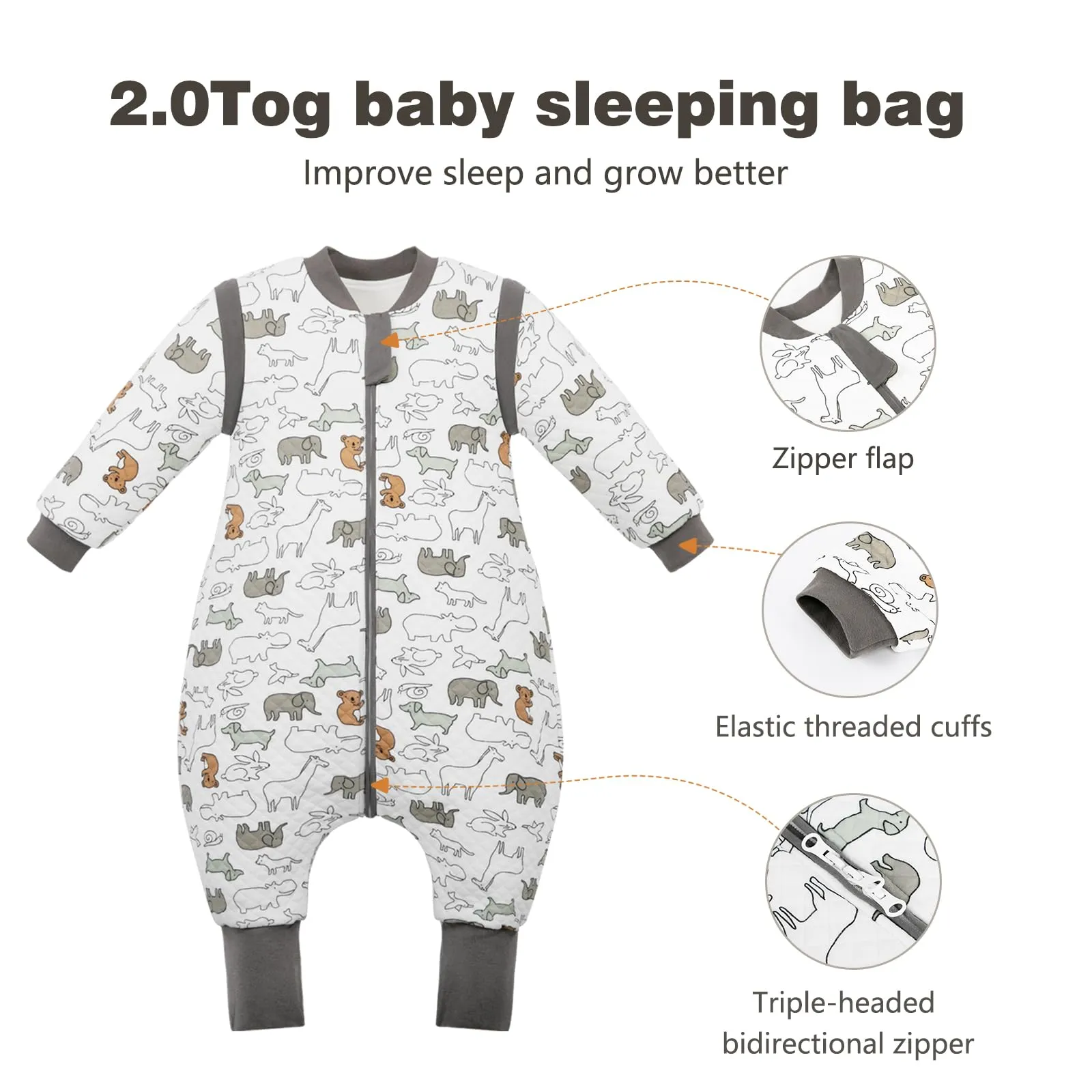 MIKAFEN Sacco Nanna Con Piedi Bambini 2.0 Tog, Maniche Rimovibili,18-36mesi - immagine 3