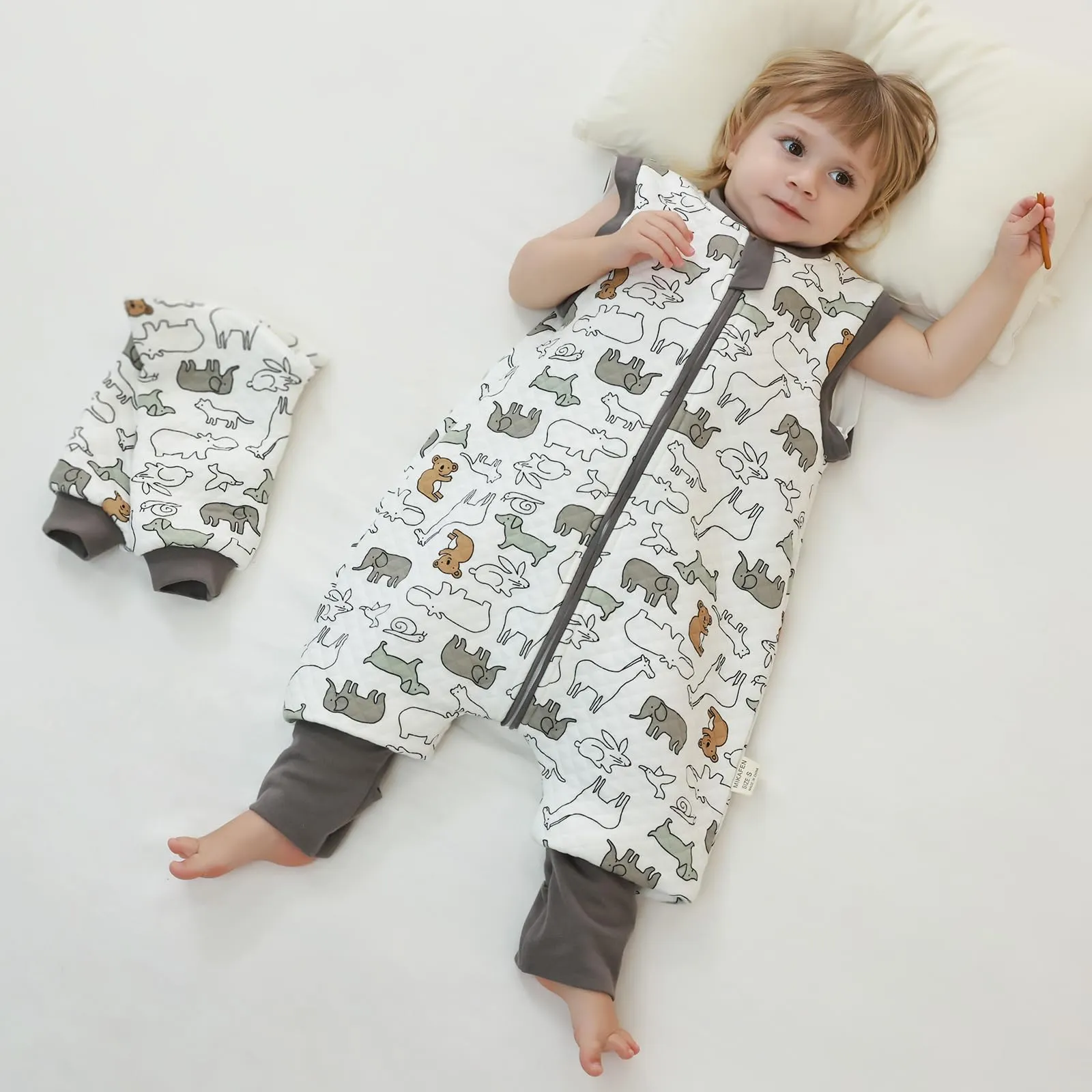 MIKAFEN Sacco Nanna Con Piedi Bambini 2.0 Tog, Maniche Rimovibili,18-36mesi - immagine 8