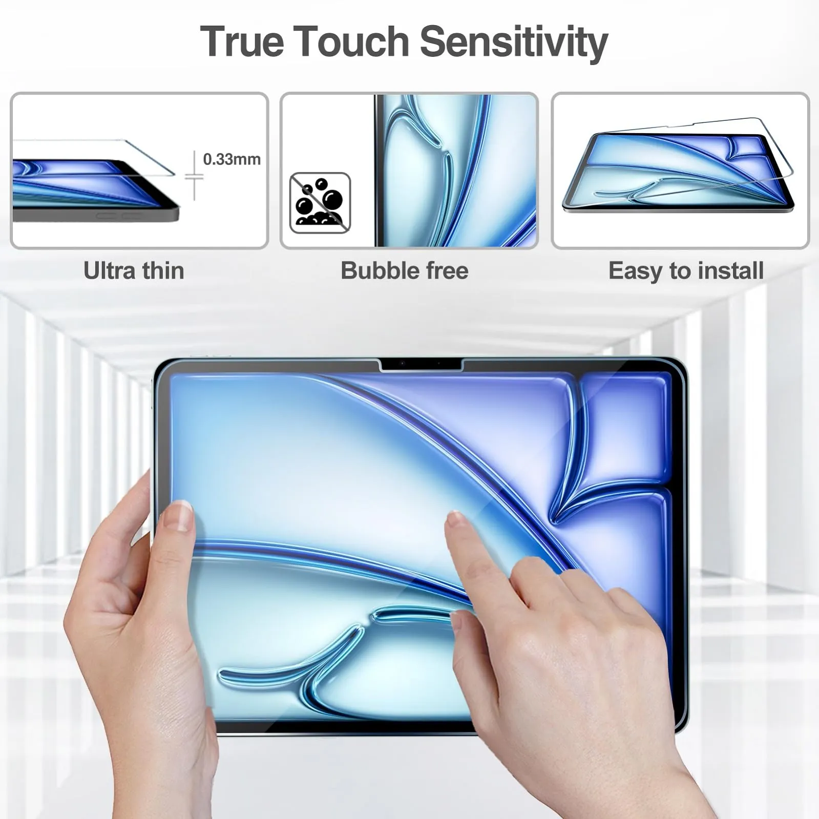 ProCase Pellicola iPad Air 13 Pollici M3/M2 2025/2024, Vetro Temperato per iPad Air 13" (Modello:A3268 A3269 A2898 A2899 A2900), Anti Graffio,Durezza 9H -3 Pezzi - immagine 4