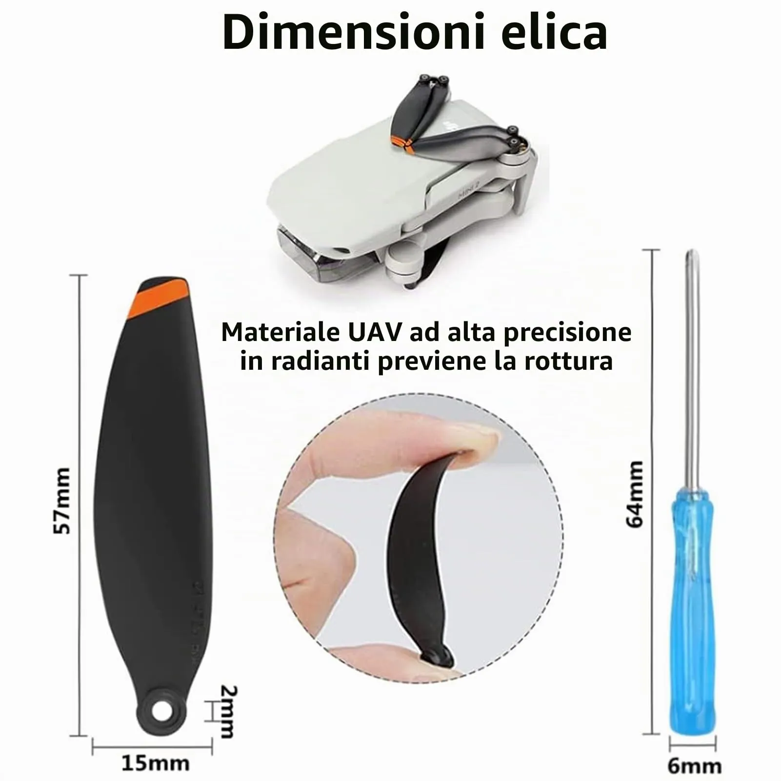 Bocguy Mavic Mini Eliche, 16 Pcs Eliche Mavic Mini con 24 Viti & Cacciavite per Sostituzione del Drone, Basso Rumore & Stabile (Arancia) - immagine 2